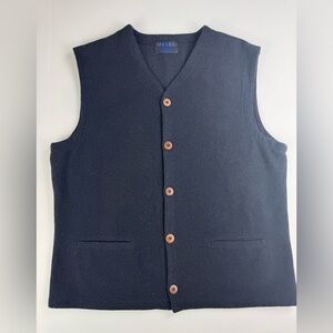 Vintage Meyba Naval Vest Men XL Blue Navy Wool V Neck Sweater Made in Spain